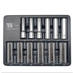 Welzh Werkzeug 3/8″ Deep Chrome Socket Set Lok-Typ™ 12-Piece, 8-19mm