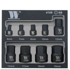 Welzh Werkzeug Impact Hex Bit Socket Set, Low Profile, Stubby, 9-Piece, H6-H19