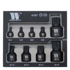 Welzh Werkzeug Impact Spline Bit Socket Set, Low Profile, Stubby, 9-Piece, M4-M18