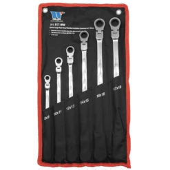 Welzh Werkzeug Extra Long Flexi-Head Double Ring Ratchet Spanner Set 6-Piece, 8-19mm