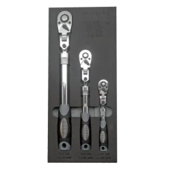 Welzh Werkzeug Flexi-Head Lockable Telescopic/Extendable Ratchet Set 3-Piece, 72-Tooth