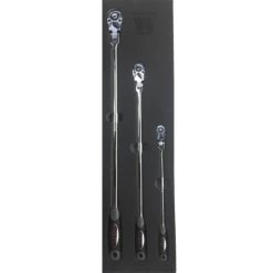 Welzh Werkzeug Extra Long Flexi-Head Ratchet Set 3-Piece, 72-Tooth