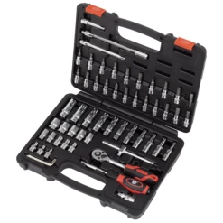 Welzh Werkzeug 1/4″ Socket Tool Kit 57-Piece, Deep & Shallow, Chrome, (Gearlock Profile)
