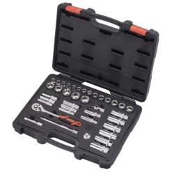 Welzh Werkzeug 3/8″ Socket Tool Kit 38-Piece, Deep & Shallow, Chrome, 6-Point