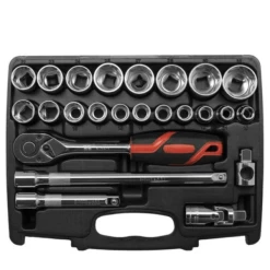 Welzh Werkzeug 1/2″ Socket Tool Kit 24-Piece, Shallow, Chrome, 6-Point